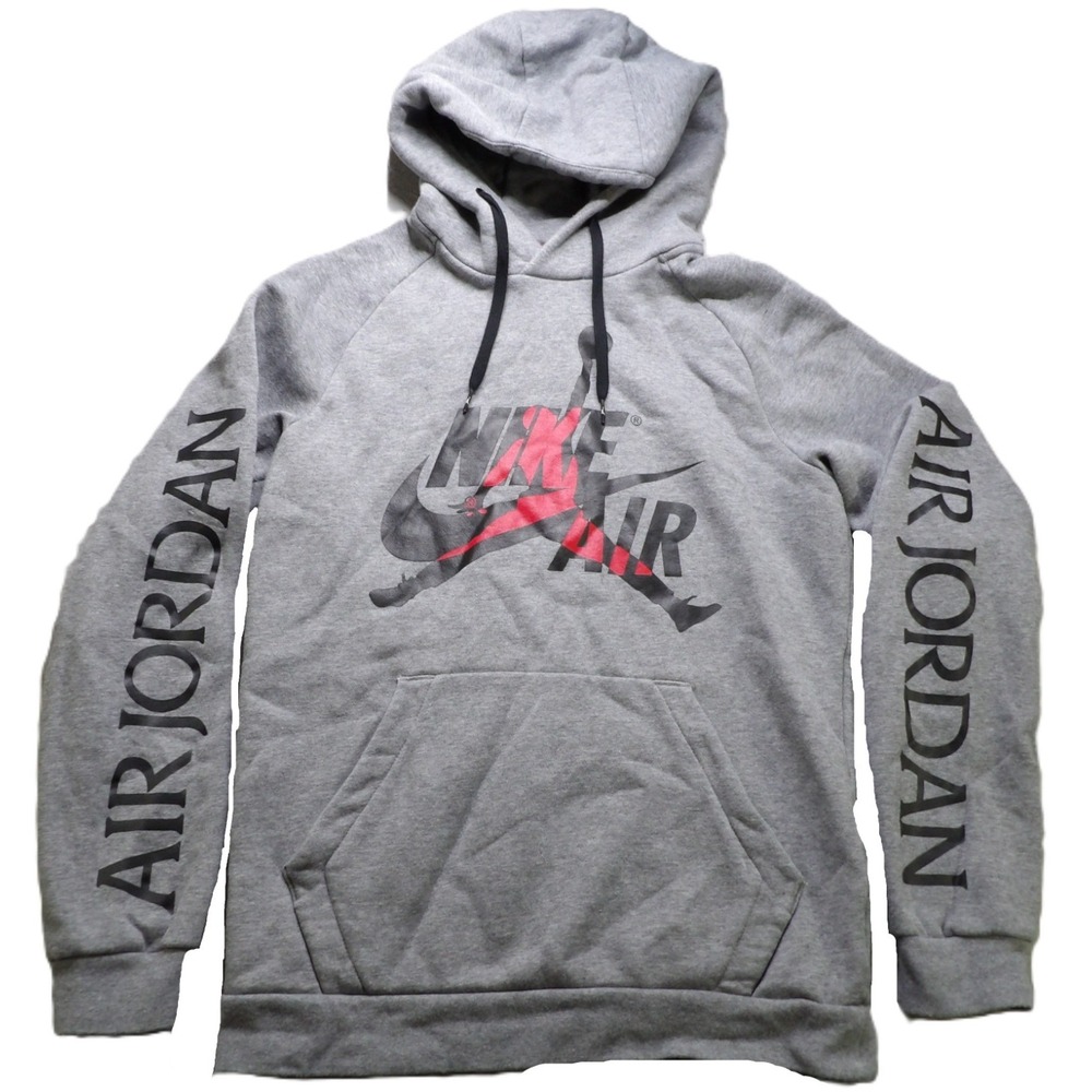 Jordan Hoodie Men Small Grey Nike Air Jumpman Graphic Pullover Sweatshirt Fleece